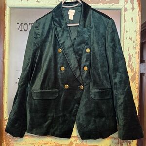 Chico's Dark Green Velvet Blazer with Gold Buttons